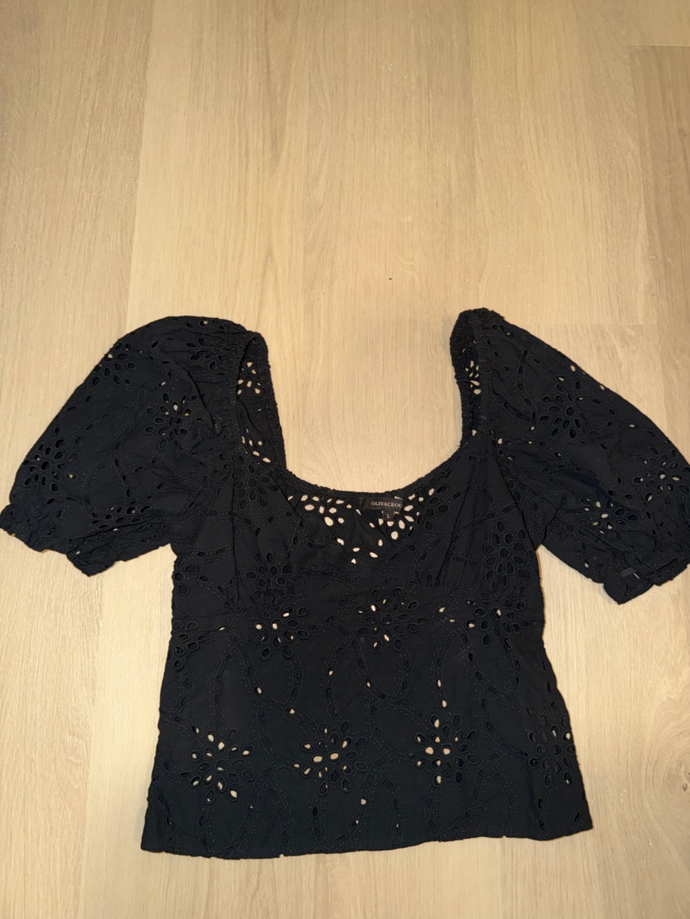 Olivaceous Black Eyelet Cutout Top
